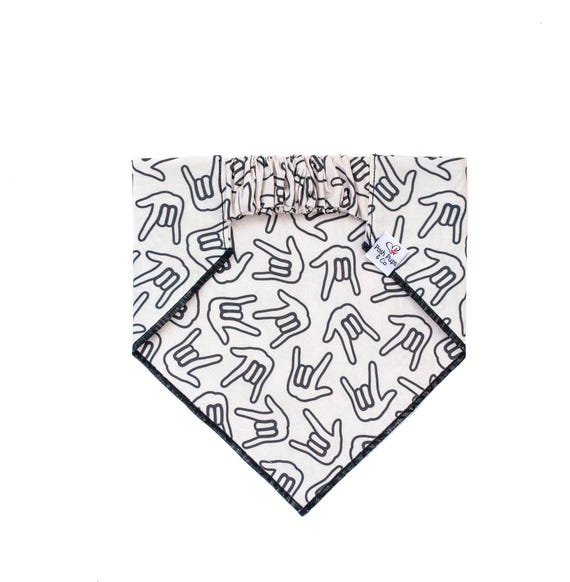 ASL ILY on White Dog Bandana, I Love You ASL Dog Bandana