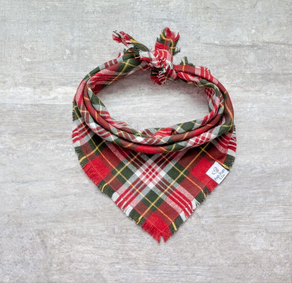 Brogan Bandana, Frayed Plaid Dog Bandana, Christmas Frayed Dog Bandana