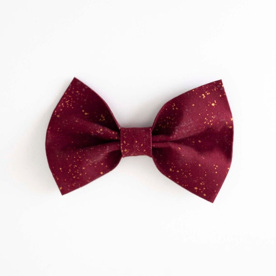 Burgundy Gold Speckled Dog Bow Tie