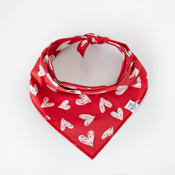 Cream Heart Chalkboard on Red Bandana, Valentine's Day Dog Bandana