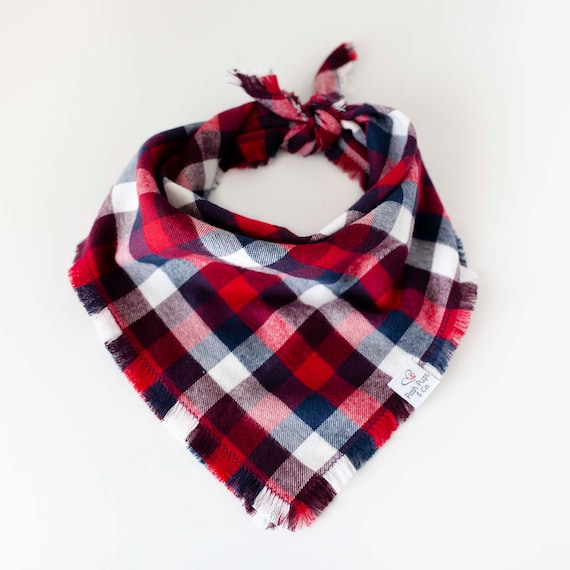 Arden Bandana, Fall Plaid Frayed Dog Bandana