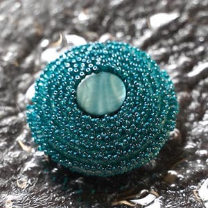 Beaded Embroidery Brooch – No.3 Tide Pool Inspired / Green Blue Shell Beads / Soft Lightweight Design / Quiet Glow of the Shoreline