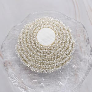 Beaded Embroidery Brooch – No.2 Tide Pool Inspired / White Silver Shell Beads / Soft Lightweight Design / Quiet Glow of the Shoreline