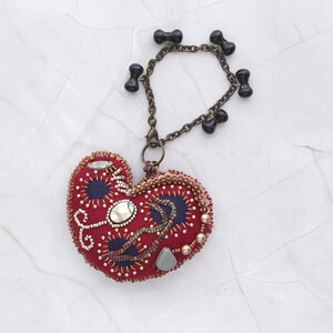 Beaded Heart Charm No.1 / Soft Sculpture / Red Sparkly / Lightweight & Unique / Statement Style / Spiced Handmade Bag Accessory / Gift