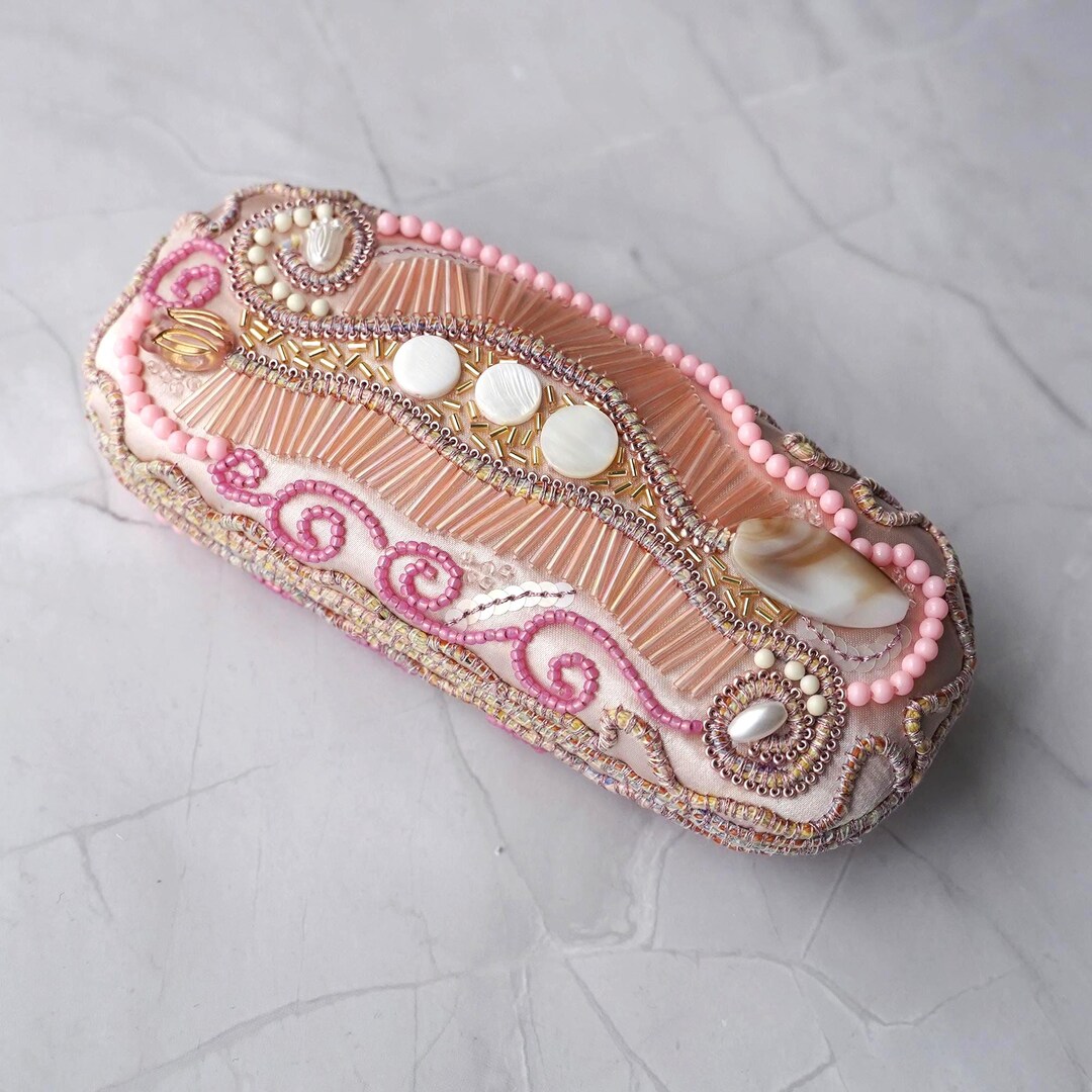 Pink Glass Case Beaded Eyeglass Case No.3 / Hard Type / Pink & Sparkly / Statement One ...