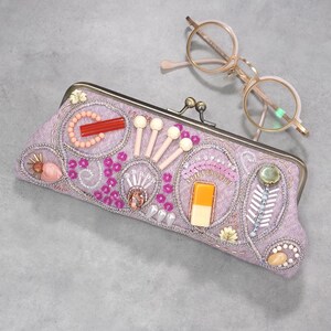 Beaded Eyeglass & Pen Case No.1 / Pale Pink Colorful / Elegant Statement / One-of-a-Kind Gift / For Glasses Lovers / Lightweight Pouch