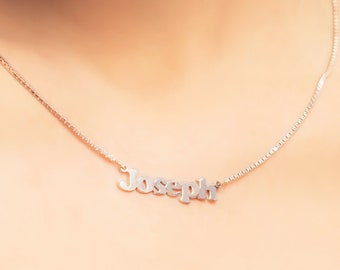 Custom Name Necklace with Box Chain in Gold, Silver, Rose Gold - Personalized Name Necklace Tiny Name Necklace - Perfect gift for her