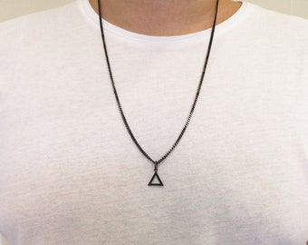Men's Triangle Necklace - Custom Men Necklace - Mens Necklace -  Men's necklaces - Black jewelry for men - Triangle Pendant Necklace