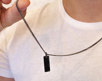 Mens Necklace - Black  Bar  Necklace - Custom Men Necklace - Men's necklaces - Men's Jewelry - Black jewelry for men - Silver  Men Necklace