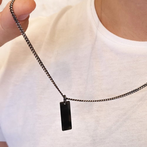 Mens Necklace Black Bar Necklace Custom 