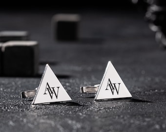 Elegant Personalized Triangle Cufflinks: Engrave Initials/Date - Perfect Christmas Gift for Him. Distinctive Accessory for Special Occasions