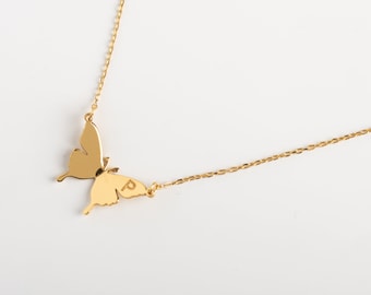 Butterfly Necklace, Initial Necklaces, Butterfly Pendant, Gold Butterfly Necklaces, Silver Butterfly Pendant , Butterfly initial Necklace