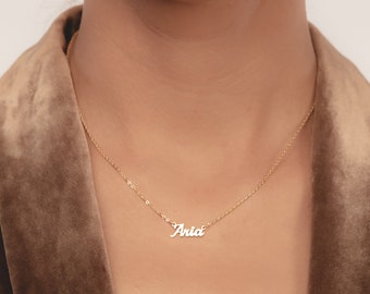 14K Solid Gold Mini Name Necklace - Name Necklace - 8K Solid Gold  - 18K solid Gold - Name Necklace - Custom Name Necklace - Mother day gift