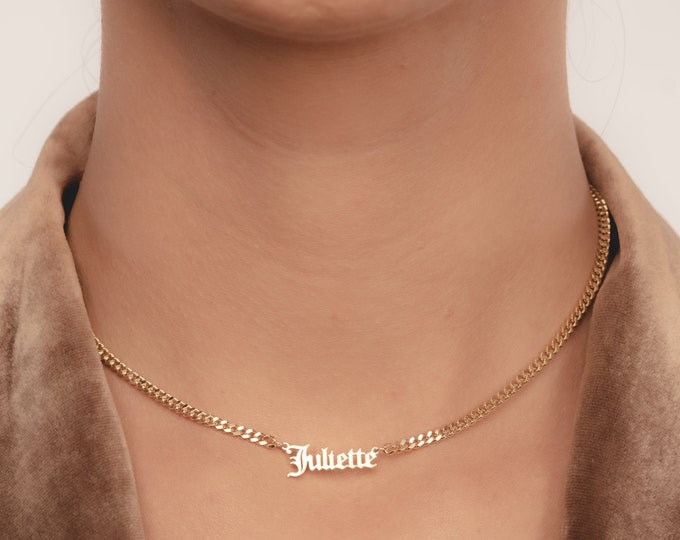 Featured listing image: Gothic Name Necklace - Gold Name Necklace - Custom Name Necklace -  Old English Name Necklace - Personalized Name Necklace -  Christmas gift