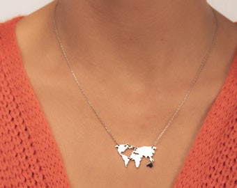 World Map Necklace - Global Necklace - Earth Necklace - Map Jewelry - Globe Necklace - World Travel - Globetrotter Necklace - Christmas gift