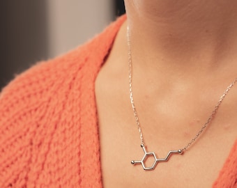 Personalized Dopamine Molecule Necklace - Silver Molecule Necklace - Gold Serotonin Necklace - Gift Science, Science Jewelry-Happiness Gift