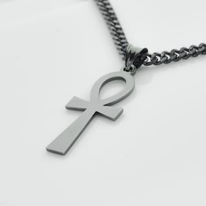 Ankh Necklace - Black Bar Necklace - Custom Men Necklace - Mens Necklace - Men&#39;s Jewelry - Black jewelry for men - Silver  Men Necklace