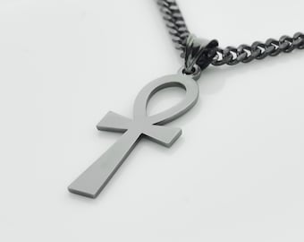 Ankh Necklace - Black Bar Necklace - Custom Men Necklace - Mens Necklace - Men's Jewelry - Black jewelry for men - Silver  Men Necklace