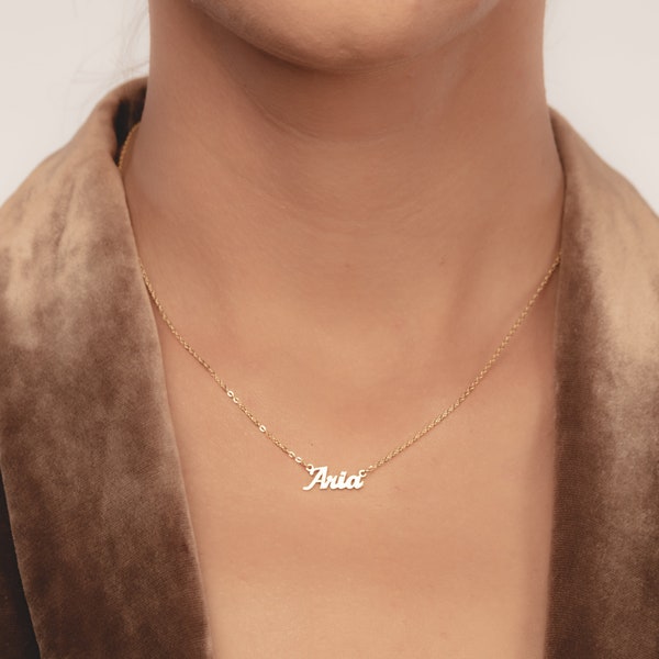 Collar de nombre mini de oro sólido de 14K - Collar de nombre - Oro sólido de 8K - Oro sólido de 18K - Collar de nombre - Collar de nombre personalizado - Regalo del día de la madre