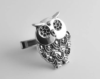 Boutons de manchette Owl Silver - Owl Father Gifts - Groom cufflinks - Groomsmen gift - Groomsmen Cufflinks - Father Gift - Cufflink personnalisé