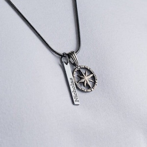 SILVER Custom Compass Necklace Engraved Custom Necklace for Men Personalized Engraved Necklace Mens Bar Necklace image 2