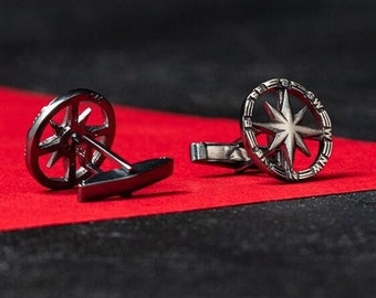 925 Sterling Silver Compass Cufflinks - Best man cufflink - Groomsmen Cufflinks - Mens Jewelry - Black Compass Cufflinks