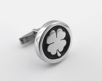 Clover Cufflinks - Men Cufflinks - Four Leaf Clover - Groom cufflinks - Groomsmen gift - Groomsmen Cufflinks - Father Gift - Cufflinks