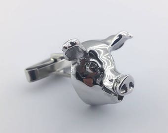Pig Head Cufflinks - Groom Wedding Cufflinks - Handmade Pig Head Gifts - Groom cufflinks - Groomsmen gift - Groomsmen Cufflink - Father Gift