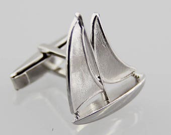 Sail Cufflinks - Silver Anchor Cuff links - Initial Cufflink - Groom cufflinks - Groomsmen gift - Groomsmen Cufflinks - Father Gift