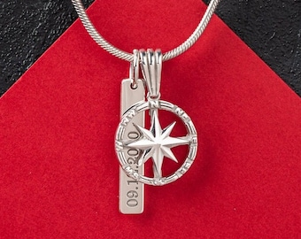 SILVER Custom Compass Necklace - Engraved Custom Necklace for Men - Personalized Engraved Necklace - Mens Bar Necklace -