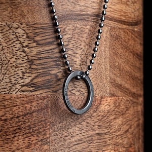 Mens Ring Necklace Sterling Silver Black Rhodium ENGRAVED CUSTOM NECKLACE for Men Mens Necklace Custom Men Necklace Men's necklaces image 1