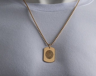 Fingerprint Mens Necklace - Custom Fingerprint Necklace - Custom Bar Necklace - Custom Men Necklace - Men's necklaces - Silver  Men Necklace