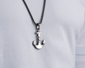 Silver Anchor Necklace - Sailor Men Necklace - Anchor Pendant - Handmade Sterling Silver Anchor Necklace -Mens Necklace - Gift for men