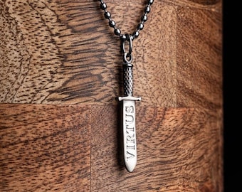 Silver Sword Necklace Necklace - Roman Gladius Sword Pendant - Mens Silver Sword Pendant With Chain - Men's necklaces, Silver  Men Necklace