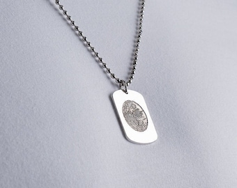 Fingerprint Mens Necklace - Custom Fingerprint Necklace - Custom Bar Necklace - Custom Men Necklace - Men's necklaces - Silver  Men Necklace