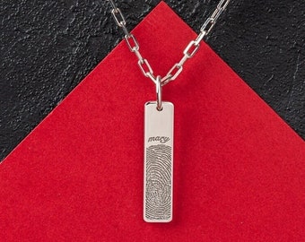 Fingerprint Mens Necklace - Custom Fingerprint Necklace - Custom Bar Necklace - Custom Men Necklace - Men's necklaces - Silver  Men Necklace