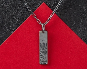 Fingerprint Mens Necklace - Custom Fingerprint Necklace - Custom Bar Necklace - Custom Men Necklace - Men's necklaces - Silver  Men Necklace