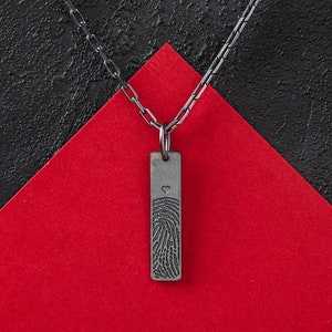 Fingerprint Mens Necklace - Custom Fingerprint Necklace - Custom Bar Necklace - Custom Men Necklace - Men's necklaces - Silver  Men Necklace