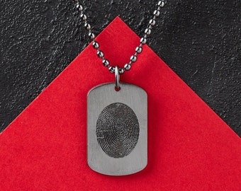 Fingerprint Mens Necklace - Custom Fingerprint Necklace - Custom Bar Necklace - Custom Men Necklace - Men's necklaces - Silver  Men Necklace