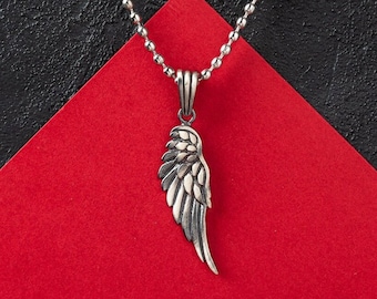 Silver Wing Necklace - Mens Wing Pendant With Chain - Angel Wing Necklace for Men - Angel Wing Pendant, Men's necklaces, Silver Men Necklace