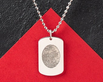 Fingerprint Mens Necklace - Custom Fingerprint Necklace - Custom Bar Necklace - Custom Men Necklace - Men's necklaces - Silver  Men Necklace