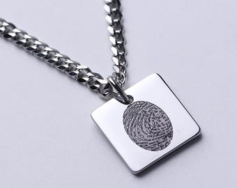 Mens Custom 316L Stainless Steel Square Pendant Necklace