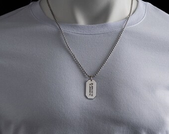 925 Sterling Silver ENGRAVED CUSTOM NECKLACE for Men - Mens Necklace - Black  Bar  Necklace - Custom Men Necklace - Men's necklaces