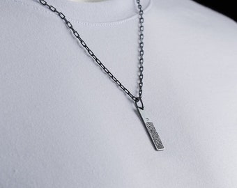 Fingerprint Mens Necklace - Custom Fingerprint Necklace - Custom Bar Necklace - Custom Men Necklace - Men's necklaces - Silver  Men Necklace