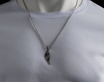 Silver Wing Necklace - Mens Wing Pendant With Chain - Angel Wing Necklace for Men - Angel Wing Pendant, Men's necklaces, Silver Men Necklace