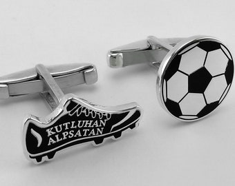 Soccer Ball Cufflinks - Soccer Shoes Cufflinks - Personalized Cufflinks - Soccer Shoes name cufflinks - Groomsmen Cufflinks - Father Gift