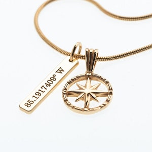 SILVER Custom Compass Necklace - Engraved Custom Necklace for Men - Personalized Engraved Necklace - Mens Bar Necklace -