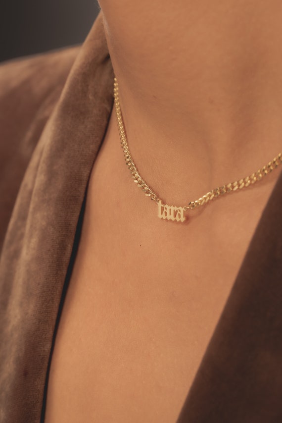 Gothic Name Necklace Gold Name Necklace Custom Name Necklace Old