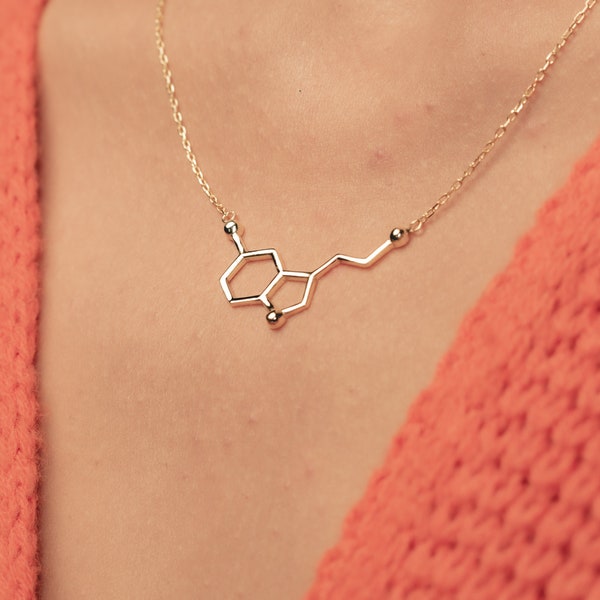 Personalized Serotonin Molecule Necklace - Silver Molecule Necklace - Gold Serotonin Necklace - Gift Science, Science Jewelry-Happiness Gift