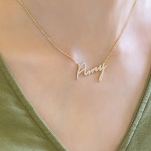 14k Solid Gold Diamond Name Necklace - Cubic Zirconia Name Necklace - Personalized Gift, Dainty Custom Jewelry, Customized Diamond Pendant